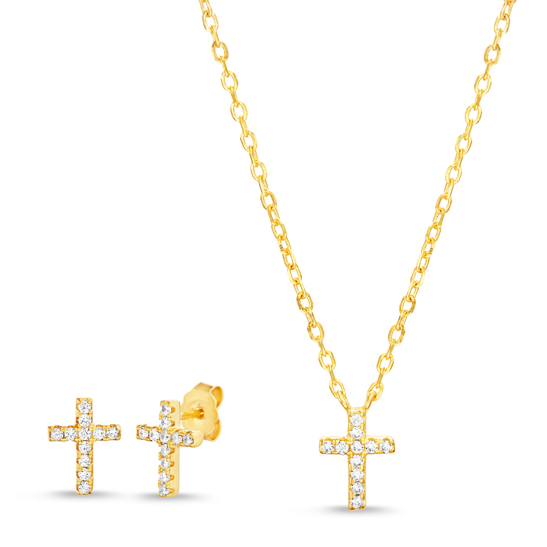 Gold CZ Cross Jewelry Set
